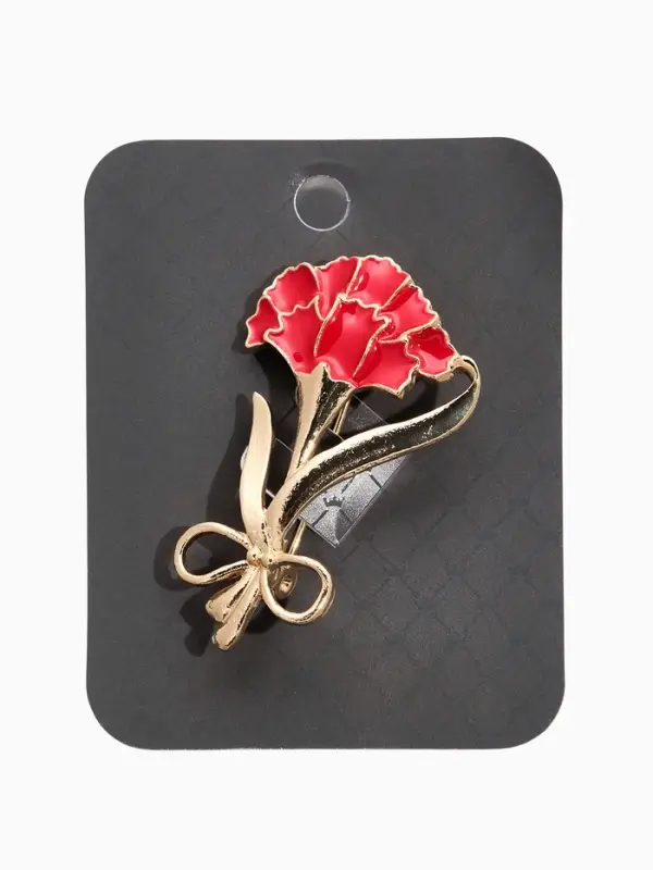 Брошь  "Гвоздика" с лентой, цвет красный в золоте