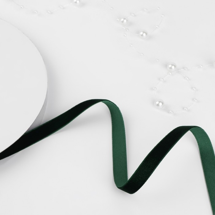 Лента бархатная, 10 мм, 18 ± 1 м, цвет зелёный №165 Лента бархатная, 10 мм, 18 ± 1 м, цвет зелёный №165