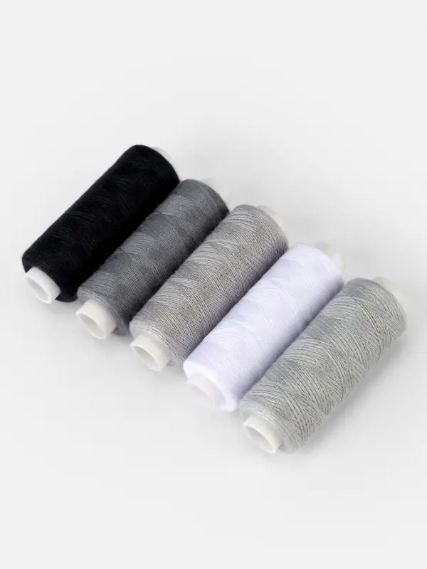 Нитки, 40/2, 183 м, набор 5 шт., чёрные, серые