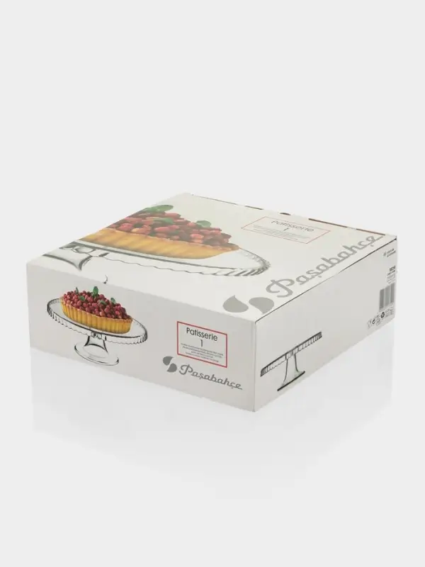 Подставка для торта Paşabah&ccedil;e Patisserie, d=28 см, на ножке, стекло, прозрачная