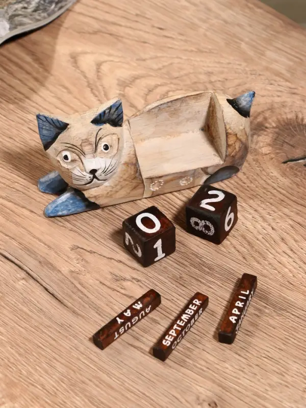 Вечный календарь &laquo;Кошка&raquo;, 13&times;4&times;6.5 см, дерево