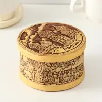 Шкатулка для украшений &laquo;Россия&raquo;, круглая, 12&times;7 см, береста