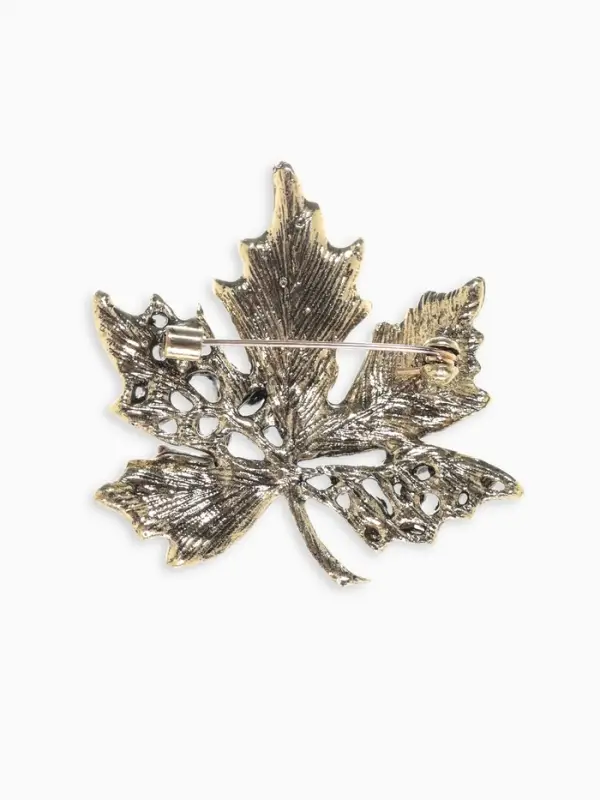 Брошь &laquo;Лист кленовый&raquo;, стеклянный, зелёная в чернёном золоте