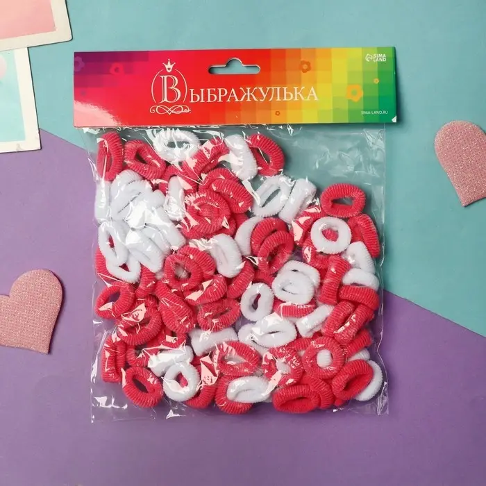 Резинка для волос  Резинка для волос "Махрушка спорт" (набор 100 шт) 1,5 см, розовый-белый