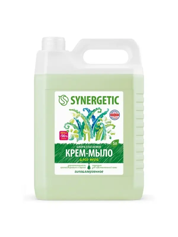 Крем-мыло жидкое SYNERGETIC, биоразлагаемое, для мытья рук и тела &laquo;Алоэ вера&raquo;, 5 л