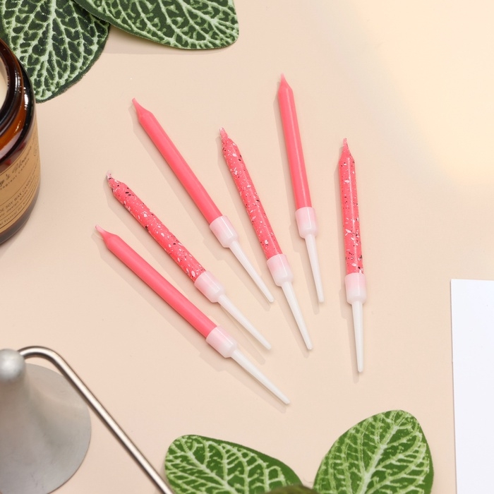 Свечи для торта Свечи для торта "Блестящая вечеринка", 6 шт, розовые