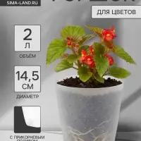 Горшок для цветов &laquo;Гранд&raquo;, 2 л, d=14.5 см, h=15 см, пластиковый, с прикорневым поливом, прозрачный