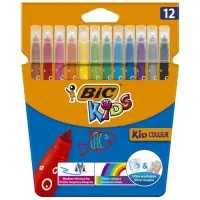 Фломастеры 12 цветов BIC Kid Couleur, детские, смываемые, среднее письмо
