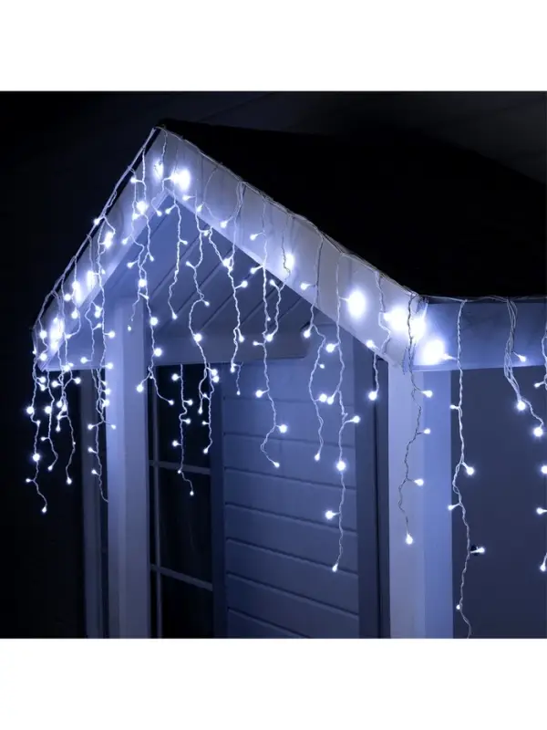 Гирлянда &laquo;Бахрома&raquo; 3&times;0.6 м, IP44, УМС, белая нить, 160 SMD-LED, свечение белое, 220 В