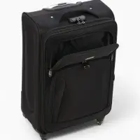 Чемодан 24", Текст, 42*26*66, отд на молнии, 2 нар/карм, увелич, код замок, 4 колеса, черный   10875