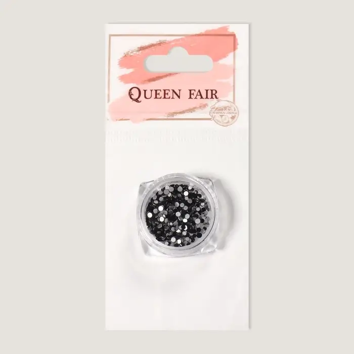 Стразы для декора, круглые, разноразмерные, чёрные