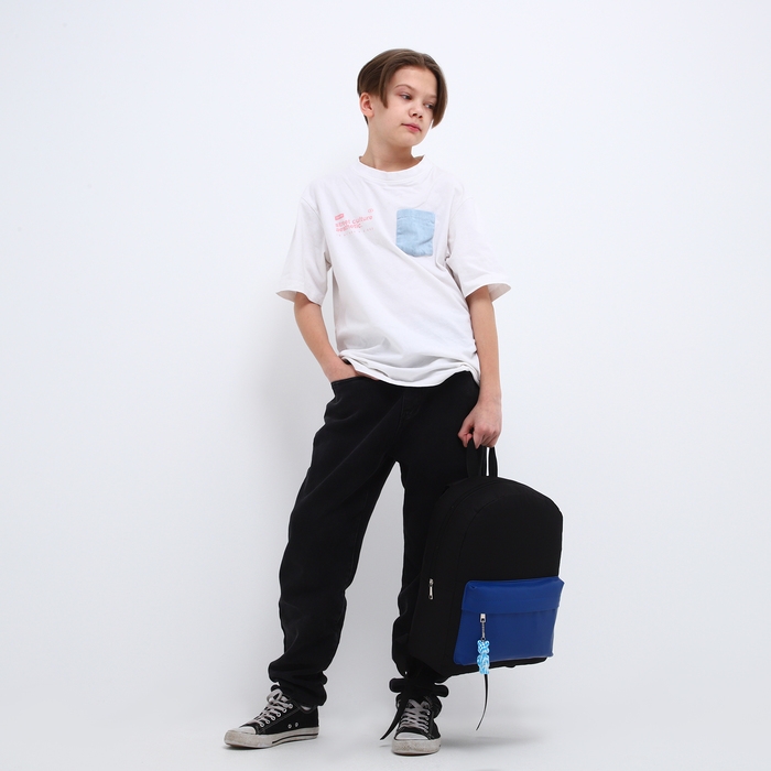 Рюкзак школьный текстильный с карманом кожзам, 38х29х11 см, цвет чёрный Рюкзак школьный текстильный с карманом кожзам, 38х29х11 см, цвет чёрный