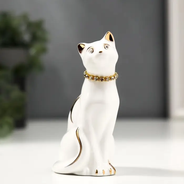 Фигурка керамика &laquo;Белая кошечка с ожерельем&raquo;, с золотом, стразы, 9.5 см