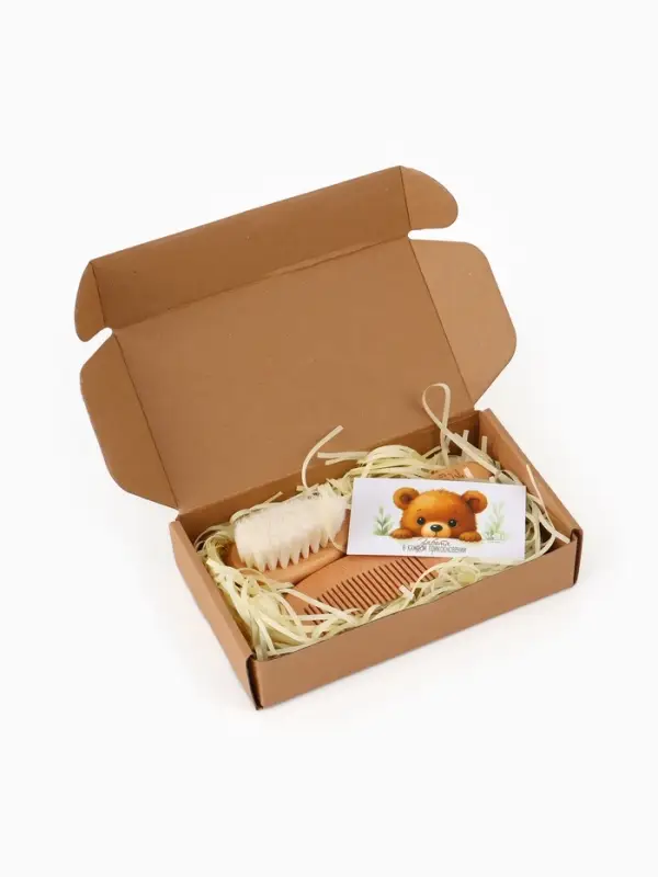 Набор деревянных расчесок детских с натуральной щетиной, 2 шт в коробке, M&B Набор деревянных расчесок детских с натуральной щетиной, 2 шт в коробке, M&B