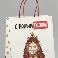 Пакет подарочный крафт &laquo;С Новым годом&raquo;, котик, 22&times;22&times;11 см