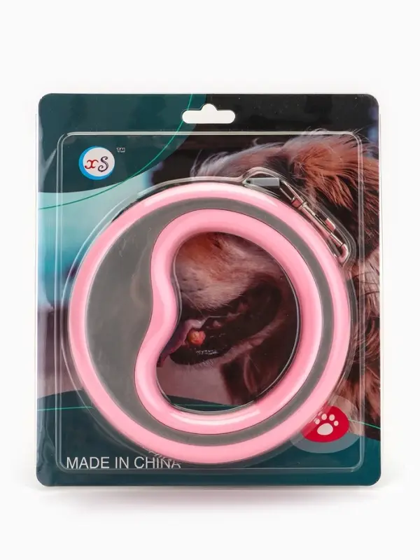 Рулетка - поводок для собак, лента 3 м, розовая, серая