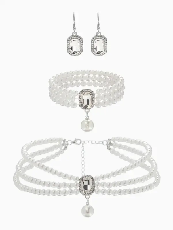 Набор 3 пред-та: серьги,колье.браслет "Императрица жемчуга", цвет белый в серебре