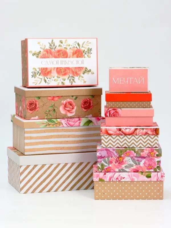 Набор подарочных коробок 10 в 1 Flowers, 32.5&times;20&times;12.5 - 12&times;7&times;4 см
