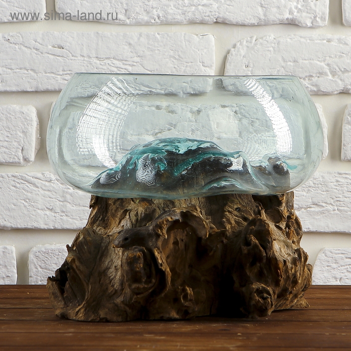 Вазон стекло на дереве  Вазон стекло на дереве "Забота" 20х25х25 см, МИКС