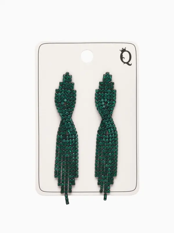 Серьги висячие со стразами &laquo;Маскарад&raquo;, икс, зелёные, 9 см