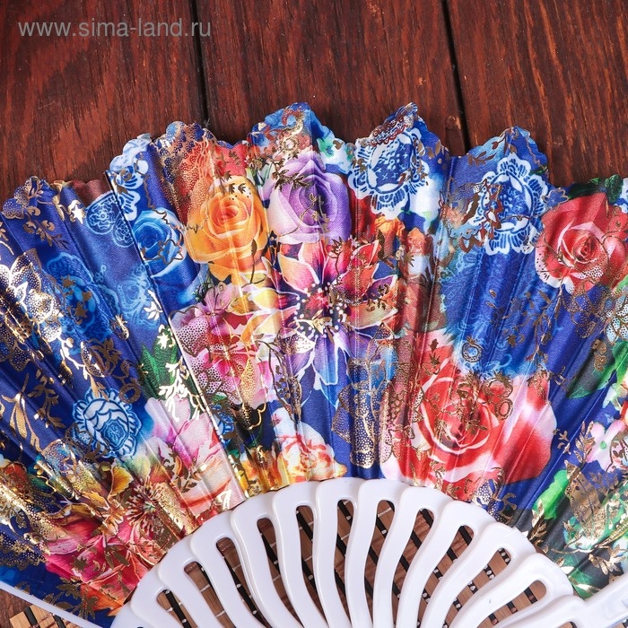 Веер пластик h=23 см  Веер пластик h=23 см "Цветы" изгиб с золотом МИКС