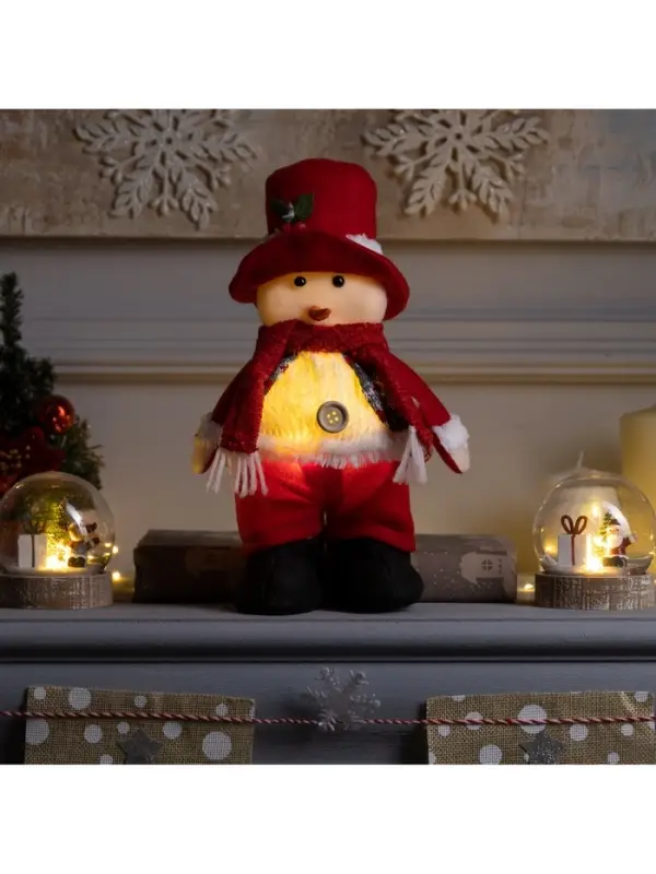 Светодиодная фигура &laquo;Снеговик&raquo; 13&times;30&times;8 см, текстиль, батарейки LR1130&times;3 (в комплекте), свечение тёплое белое