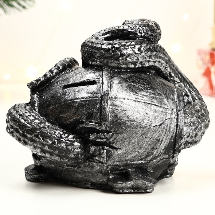 Копилка Копилка "Змея с бочкой" малая серебро, 14х19х12см