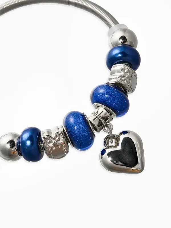 Браслет с шармами &laquo;Ассорти. Сердце&raquo;, d=6.5 см, синий в серебре
