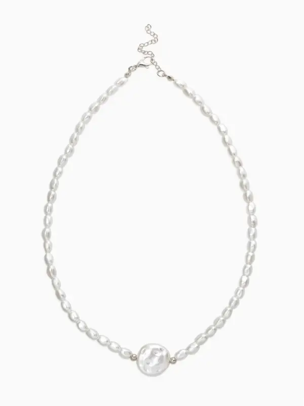 Колье жемчг "Барокко", цвет белый в серебре
