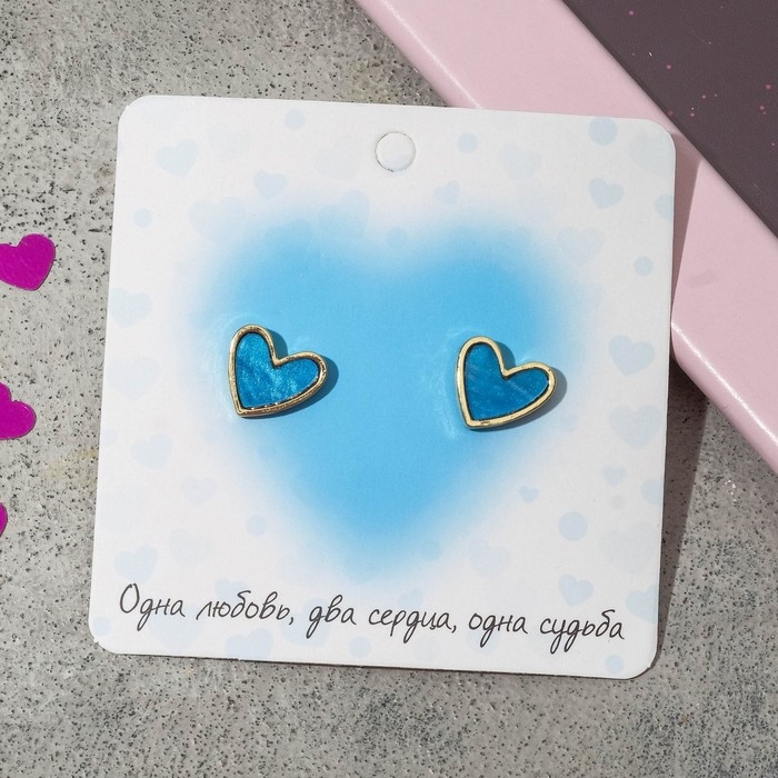 Серьги с эмалью «Сердце» мультик, цвет синий в золоте Серьги с эмалью «Сердце» мультик, цвет синий в золоте