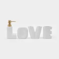 Набор для ванной Love, 4 предмета, дозатор для мыла, 2 стакана, мыльница, 200 мл, керамика, белый