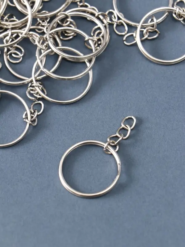 Основа для брелока кольцо с цепочкой, металл под серебро, 2.5&times;2.5 см, набор 40 шт.