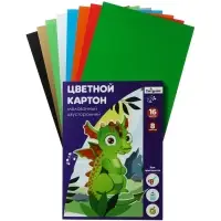 Картон цветной двусторонний А4, 8 листов, 16 цветов, волшебный &laquo;Дракоша&raquo; мелованный 220 г/м&sup2;, в папке