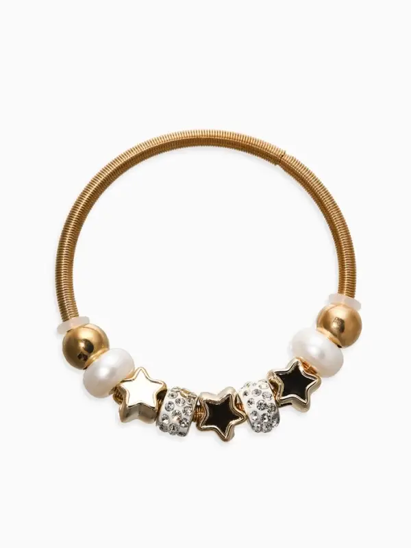 Браслет с шармами &laquo;Марджери. Жемчуг и звёзды&raquo;, d=6.5 см, белый в золоте