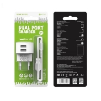 Сетевое зарядное устройство Borofone BA23A, 2xUSB, 2.4 А, кабель Lightning, белое