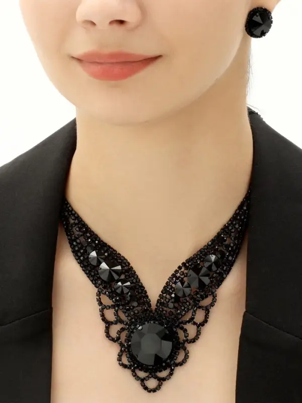 Набор 2 предмета: серьги, колье &laquo;Вернисаж&raquo;, круг ажурный, чёрный, 35 см