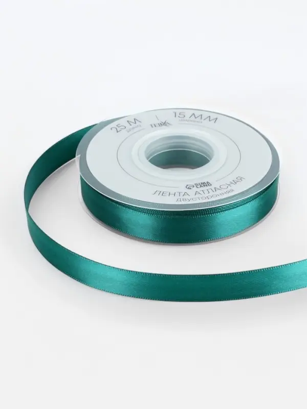 Лента атласная TEIRA, двухсторонняя, 15 мм, 25&plusmn;1 м, зелёная №0589