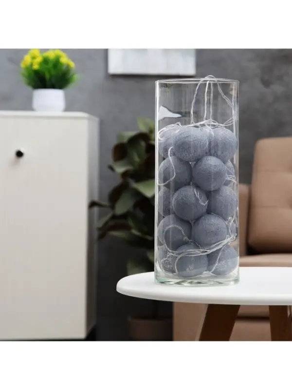 Гирлянда &laquo;Нить&raquo; 5 м с насадками &laquo;Клубки серые&raquo;, IP20, прозрачная нить, 20 LED, свечение белое, 220 В