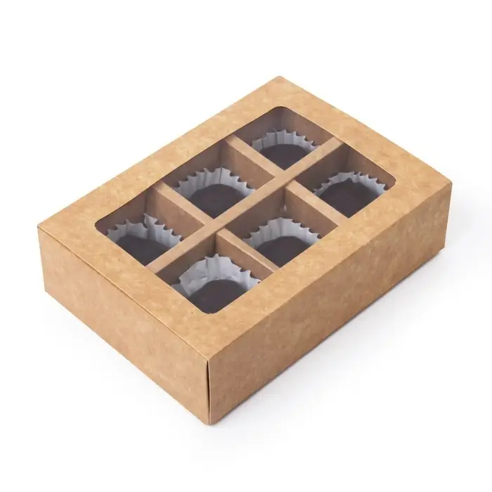 Коробка для 6 конфет с окном, крафт, 13.7×9.85×3.85 см Коробка для 6 конфет с окном, крафт, 13.7×9.85×3.85 см