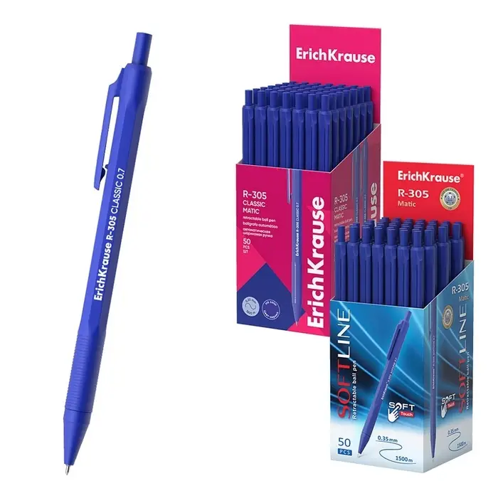 Ручка шариковая автоматическая ErichKrause R-305, узел 0.7 мм, чернила синие, длина линии письма 1000 метров Ручка шариковая автоматическая ErichKrause R-305, узел 0.7 мм, чернила синие, длина линии письма 1000 метров