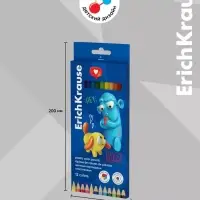 Карандаши 12 цветов ErichKrause Jolly Friends, шестигранные, пластиковые, с европодвесом