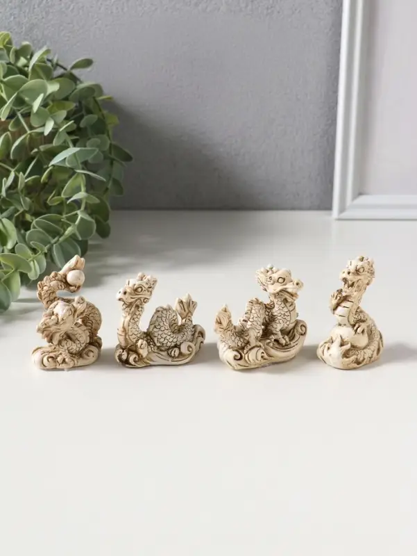 Сувенир полистоун "Китайский дракон" набор 4 шт беж 3х4х6,5 см