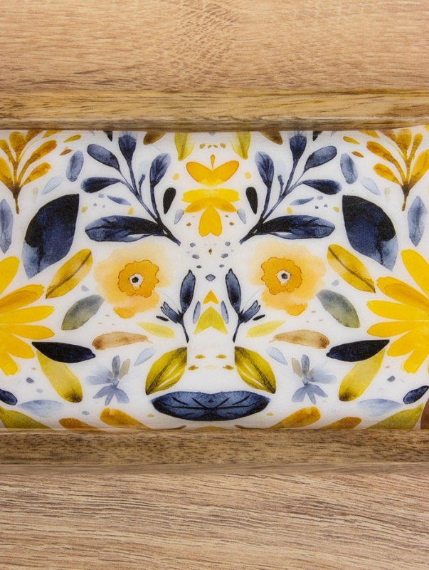 Набор розеток на подносе  Набор розеток на подносе "Желтые и синие цветы" (3 шт) дерево манго 33,5х13х6,5 см