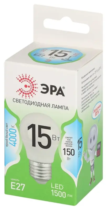 Лампа светодиодная LED 15 Вт 1500Лм 4000К шар нейтральный E27 220-240В LED P45-15W-840-E27 Green Line