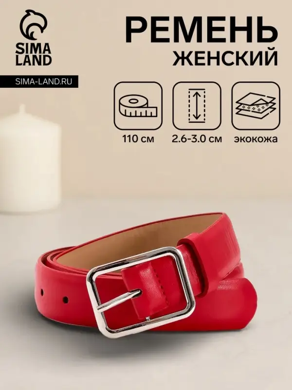 Ремень женский Classic, 110&times;3 см, пряжка металл, серебристая, красный