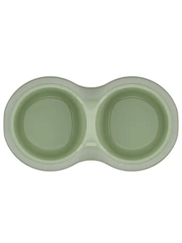 Миска двойная &laquo;Мур-мяу&raquo;, 200 мл, 22.5 см &times; 13 см &times; 6 см, пластик, цвет фисташковый