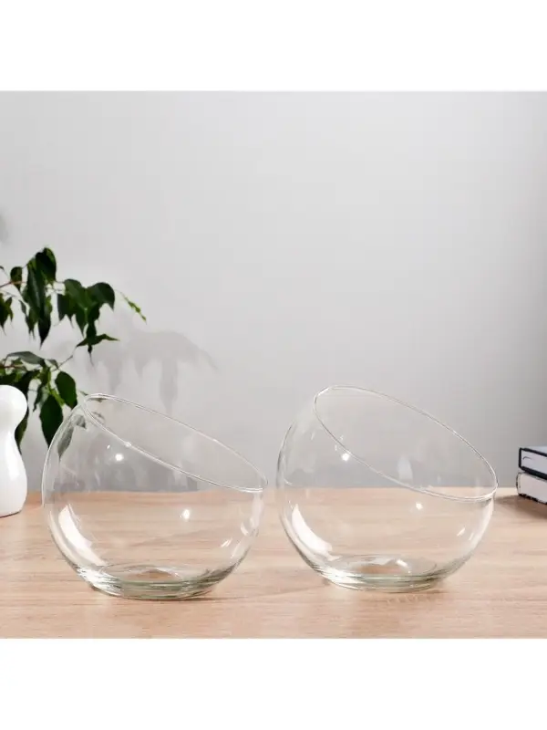 Ваза для цветов &laquo;Анабель&raquo;, шаровая с косым резом, 1.5 л, 19&times;14.5 см, стекло, МИКС прозрачная