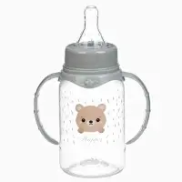 Бутылочка для кормления Крошка Я &laquo;Happy&raquo; с ручками, от 0 мес., 150 мл, цилиндр, серый