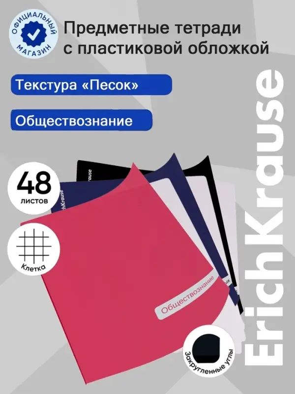 Тетрадь 48 листов в клетку &laquo;Обществознание&raquo; ErichKrause Classic, с пластиковой обложкой, МИКС