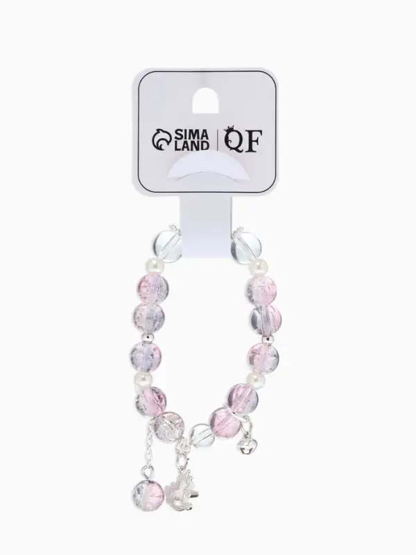 Браслет с подвесками "Сахарный" лошадка, шар №10/8, цвет фиолетово-розовый в серебре